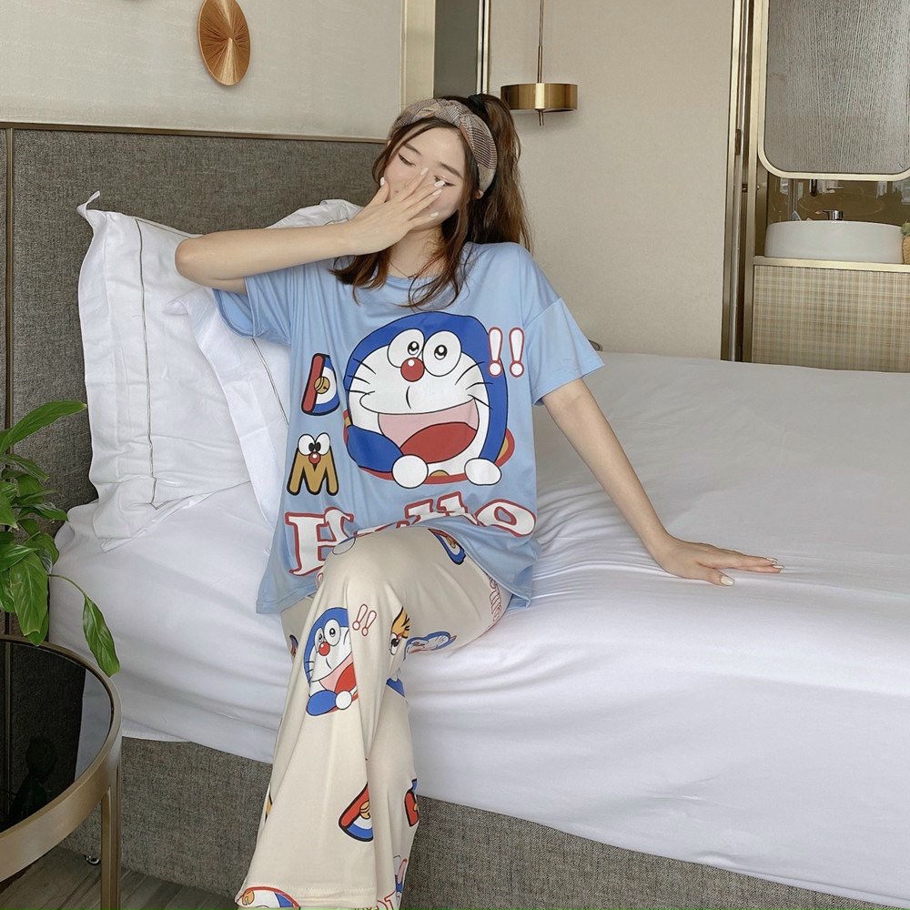 Đồ bộ mặc nhà in hoạt tiết DOREMON siêu cute, form rộng thoải mái dưới 65kg
