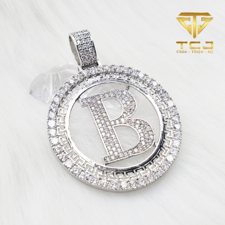 Mặt dây nam bạc ý 925 xi vàng trắng thiết kế chữ B MN0020 Trang sức Toàn Cầu TCJ