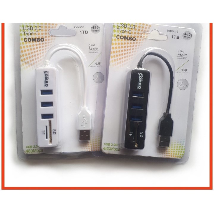 Hub USB 3 Cổng Kèm 2 Khe Đọc Thẻ Nhớ Micro và SD(Tặng kèm móc khoá)