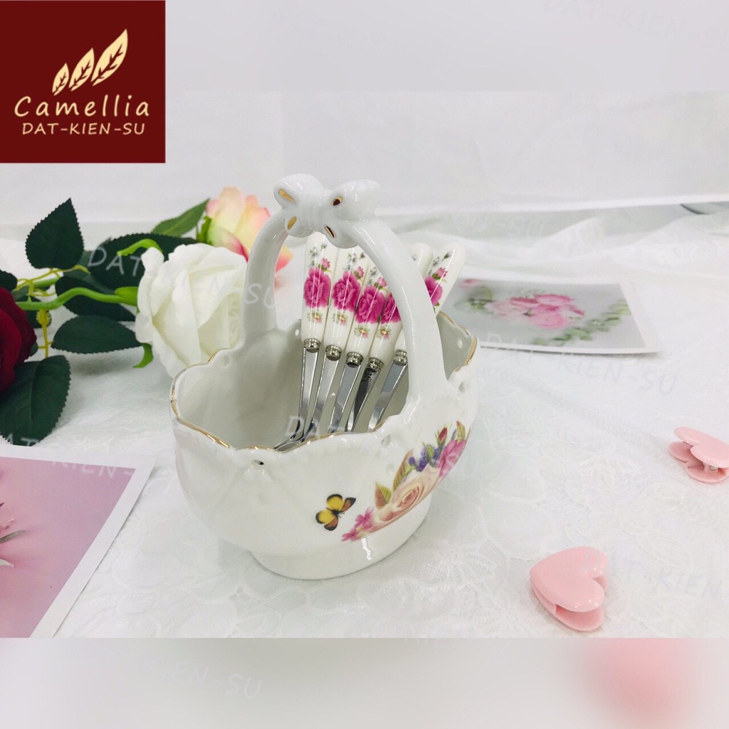 Giỏ sứ nhiều mẫu đựng thìa, dĩa cán sứ