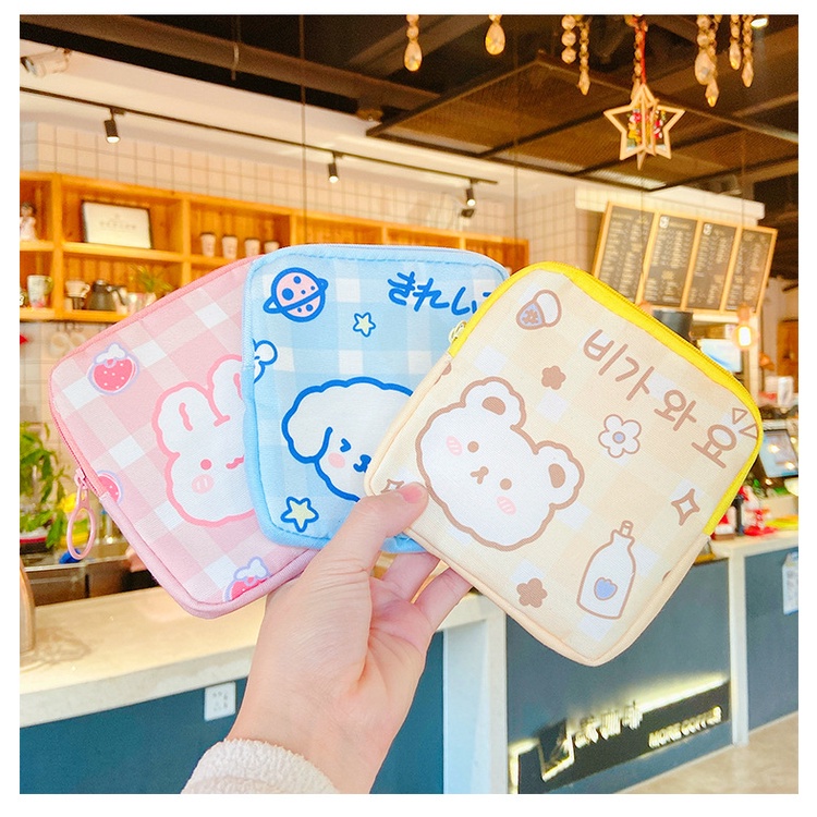 Túi đựng băng vệ sinh/ khăn ăn mini họa tiết gấu hoạt hình dễ thương phong cách Hàn Quốc cho nữ
