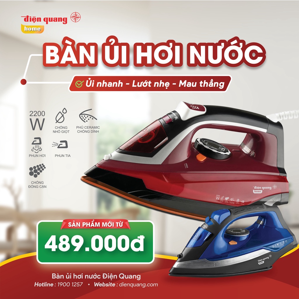 Bàn ủi hơi nước Điện Quang ĐQ SI02 2238 BBL (Màu Xanh – Đen, 2200W, 380ml)