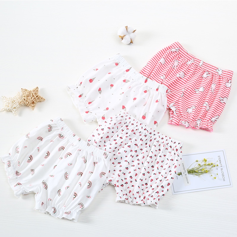 Set 4 quần đùi cotton sợi bông siêu mềm cho bé gái, quần mặc trong váy bé gái từ sơ sinh đến 3 tuổi