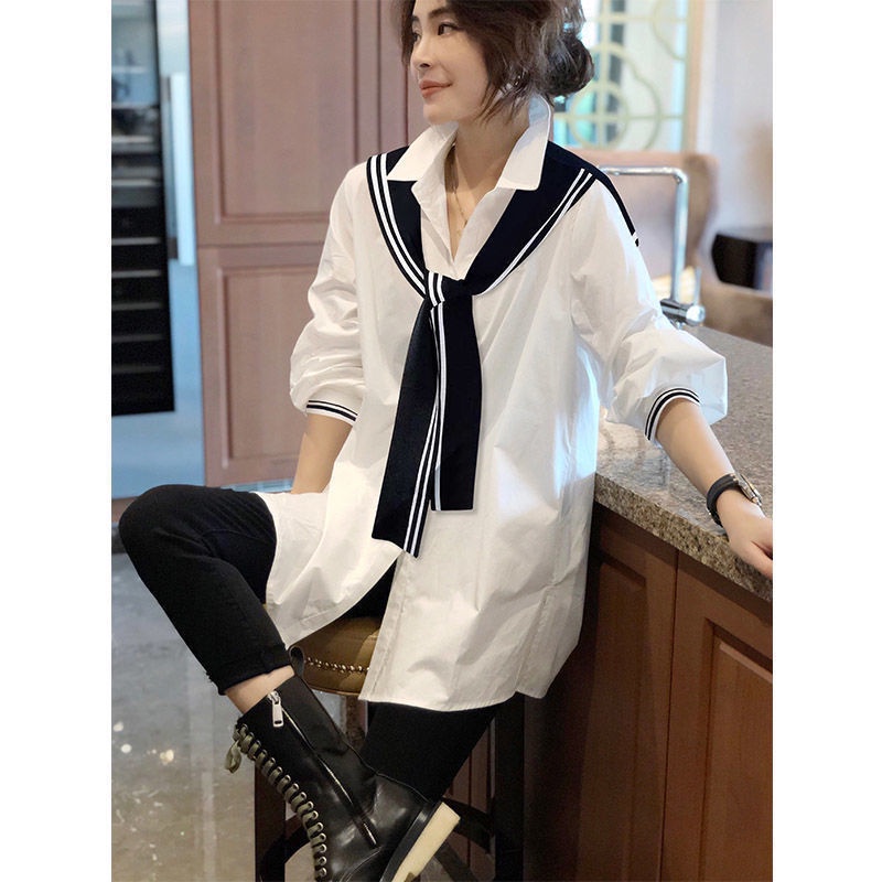 Áo Sơ Mi Tay Dài Giả Hai Lớp Dáng Rộng Phong Cách Hàn Quốc Thời Trang Mùa Xuân Cho Nữ Size S-3Xl