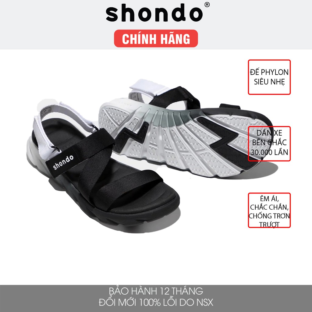 Giày sandal Shondo nam nữ đi học F6 đế bằng ombre đế đen trắng F6S0110