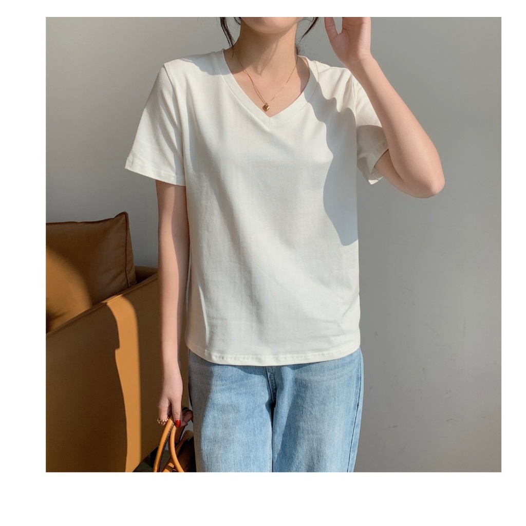 Áo Thun Nữ Trơn Cổ Tim, áo thun cổ v cotton, áo thun nữ menina cổ tim thời trang.