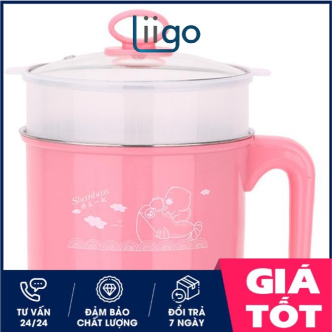 [HÀNG LUÔN SẴN ]Ca Nấu Mì, Nấu Cơm Đa Năng Có Tay Cầm 1,8L - Nồi Lẩu Điện Mini Kèm Giá Hấp