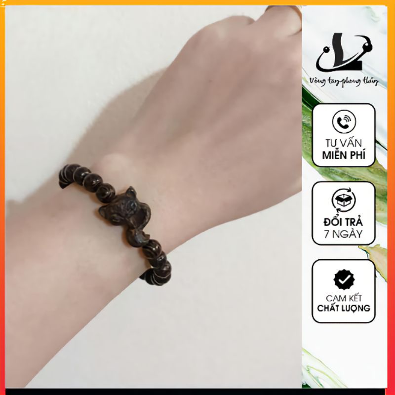 Vòng Tay Gỗ Mun Công 8mm Mix Chamr Hồ Ly - N106