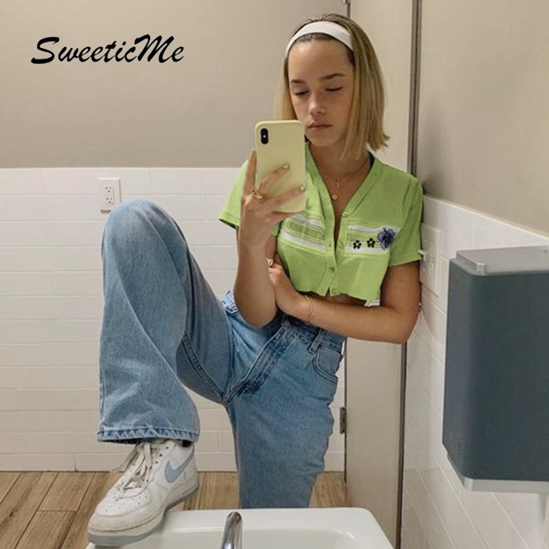 Áo Thun Cổ Chữ V Tay Ngắn In Hoa Sweeticme 2021 | BigBuy360 - bigbuy360.vn