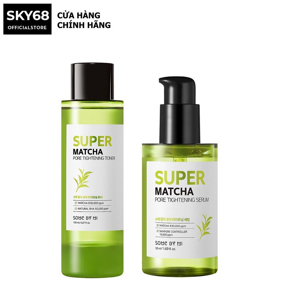 Combo Se Khít Lỗ Chân Lông, Giảm Mụn Đầu Đen Some By Mi Super Matcha Pore Tightening (Serum 50ml, toner 150ml)