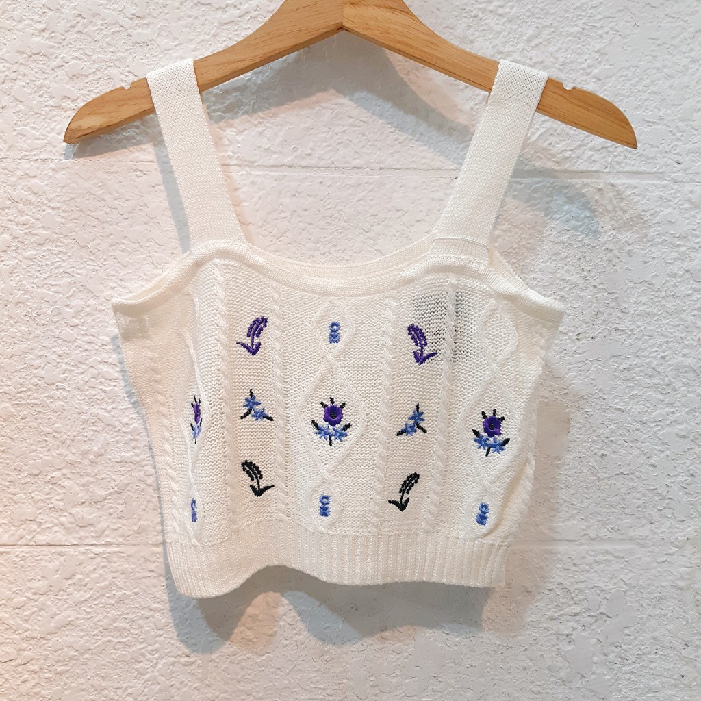 Áo croptop trắng hoa tím DA285