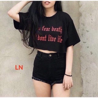 Áo thun croptop tay lỡ chữ đỏ siêu đẹp