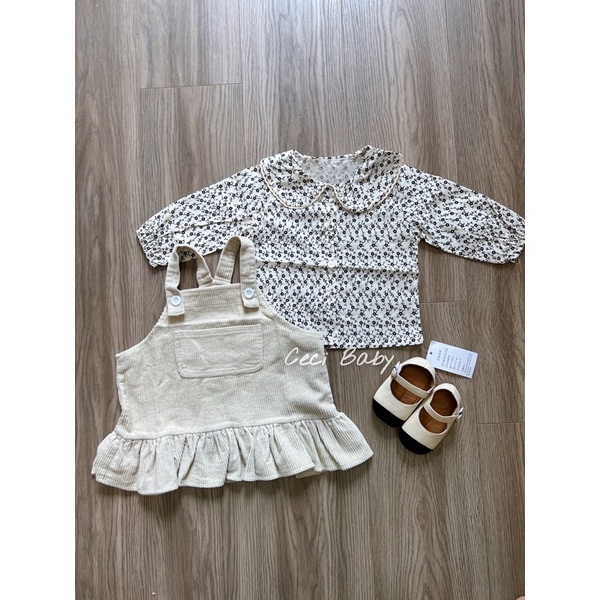 Bộ yếm kèm áo hoa cổ sen bé gái đáng yêu phong cách Hàn quốc