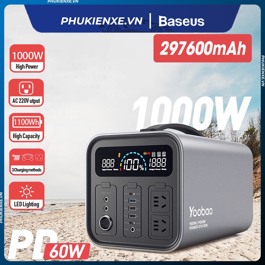 Trạm Sạc Dự Phòng Di Động Khẩn Cấp Yoobao Công Suất Lớn 1000W, Dung Lượng Siêu Khủng 297600mAh Sạc Nhanh PD 60W