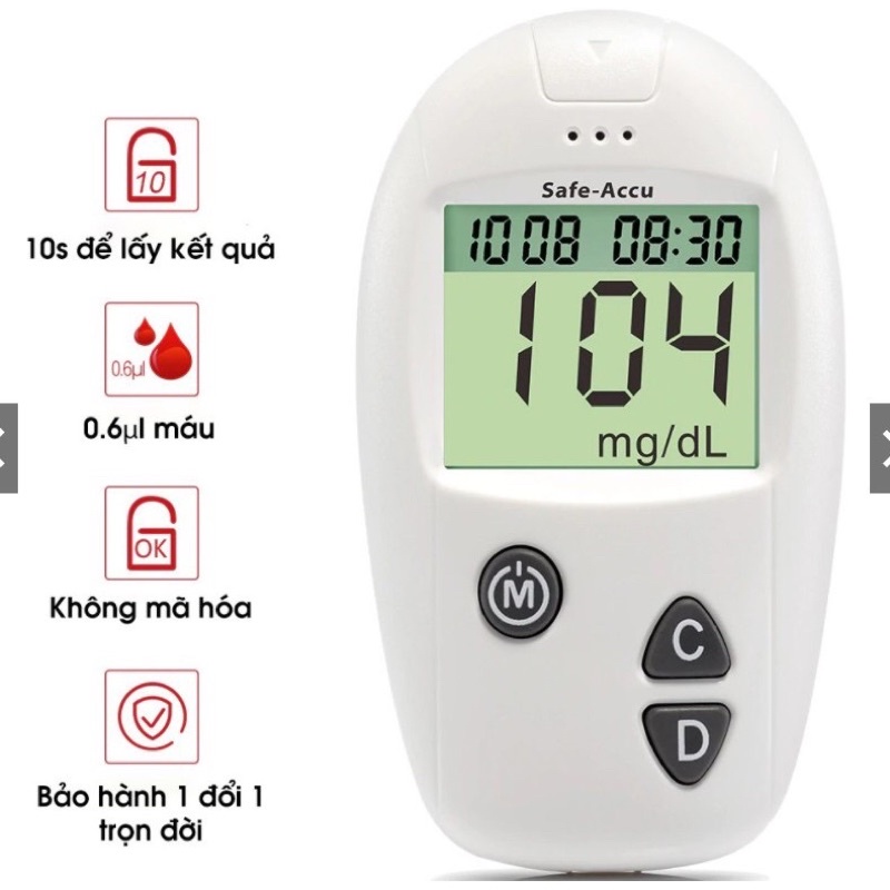 ❤️ TẶNG 25 TEST +50 KIM Máy Đo Đường Huyết Safe Accu Sinocare máy thử đo tiểu đường huyết SAFE-ACCU SINOCARE