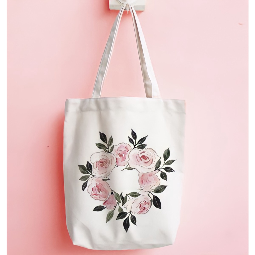 Túi tote vải đeo chéo canvas in hoạ tiết cô gái đáng yêu Giatot68 554