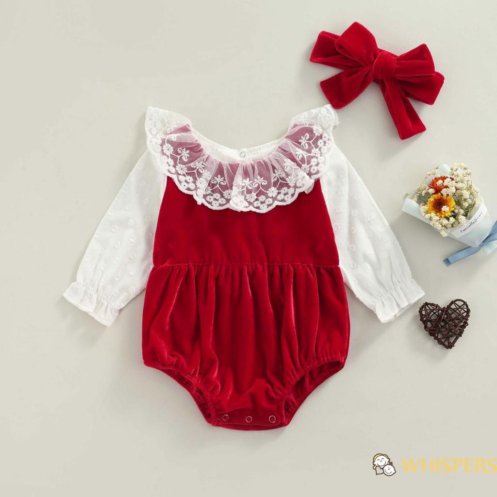 Bộ áo liền quần hai mảnh tay dài màu đỏ rượu kèm băng đô đội đầu cho bé gái
