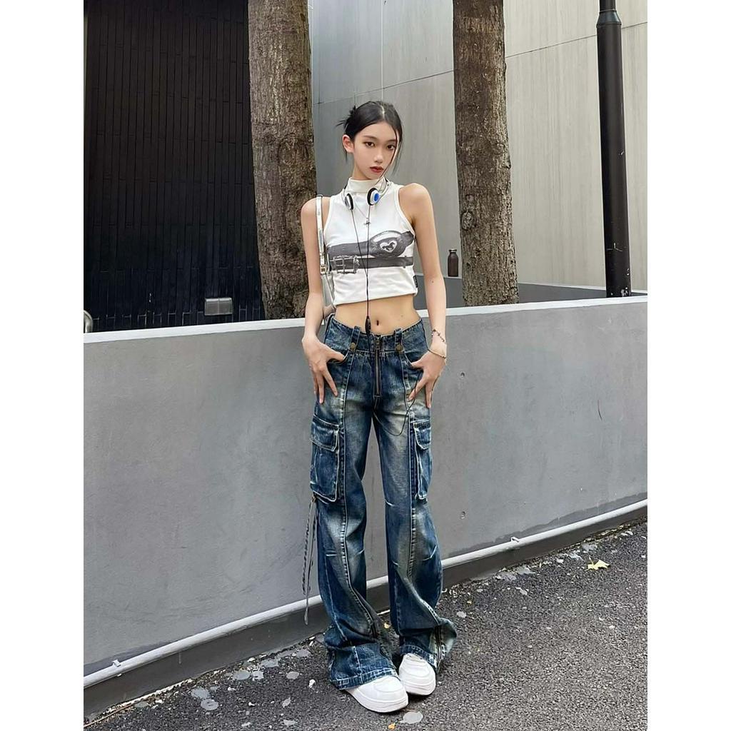 QADCOL Áo Tank Top Cổ Cao Màu Trắng In Họa Tiết Thời Trang Quyến Rũ Kèm Dây Đeo Bên Trong Cho Nữ