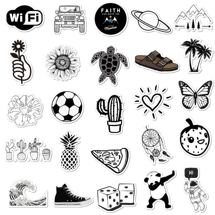 Sticker ĐEN TRẮNG nhựa PVC không thấm nước, dán nón bảo hiểm, laptop, điện thoại, Vali, xe,  Cực COOL #14
