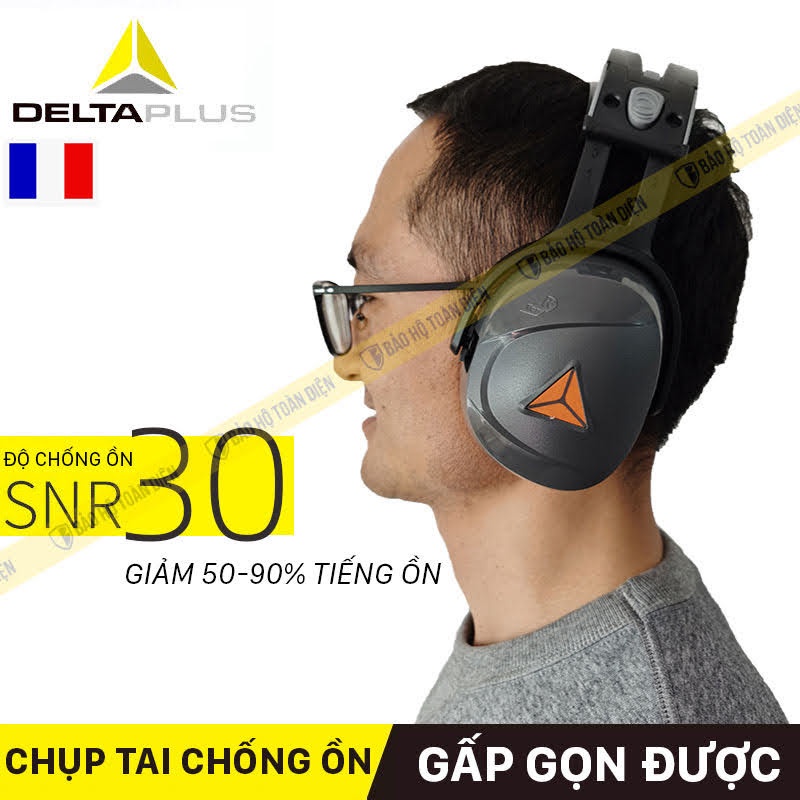 [CHÍNH HÃNG] Chụp tai chống ồn Deltaplus Interlagos thiết kế gấp gọn, đeo qua đầu. Đệm êm ái, độ giảm ồn 30dB