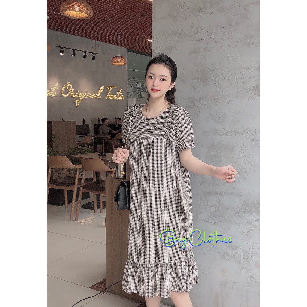 Đầm váy bigsize BigClothes thiết kế kẻ caro đen đuôi cá dáng xòe BC014