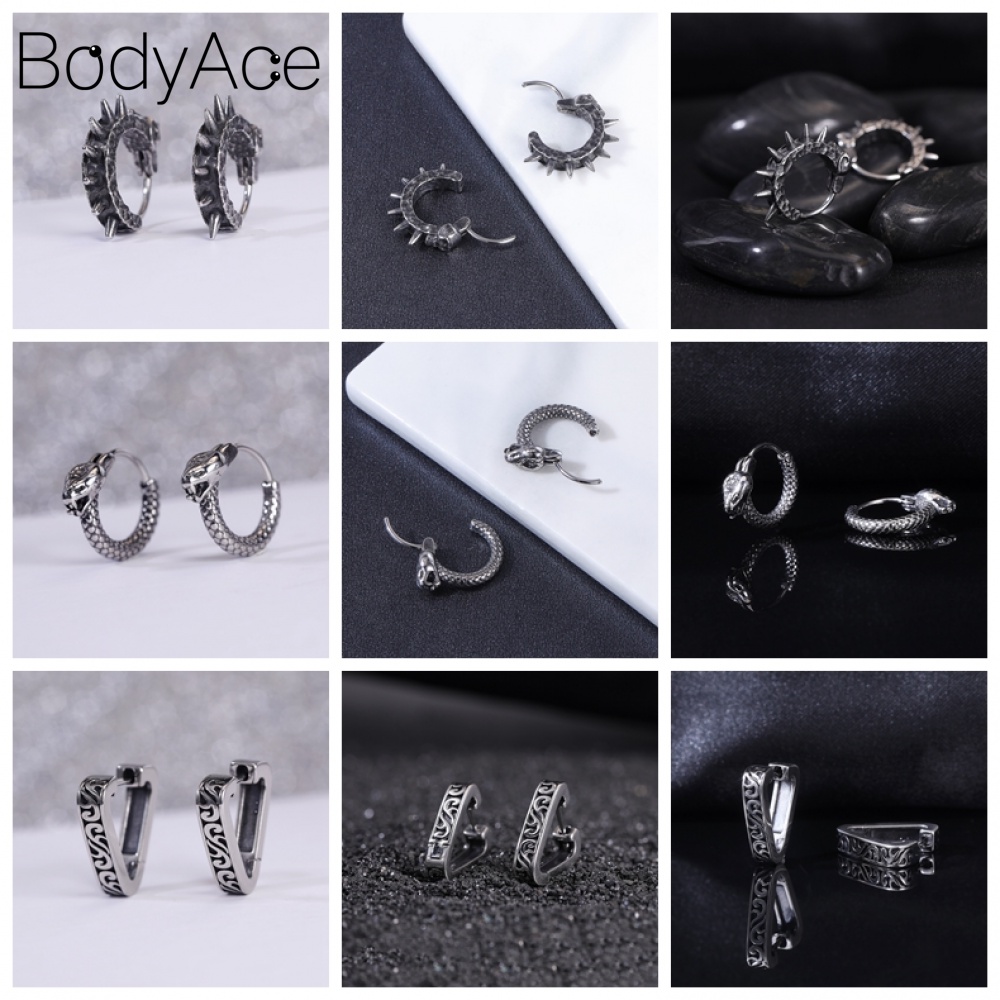 1 Đôi Khuyên Tai Tròn Hình Đầu Lâu/Rắn/Răn Bằng Thép Không Gỉ Phong Cách Gothic Cổ Điển