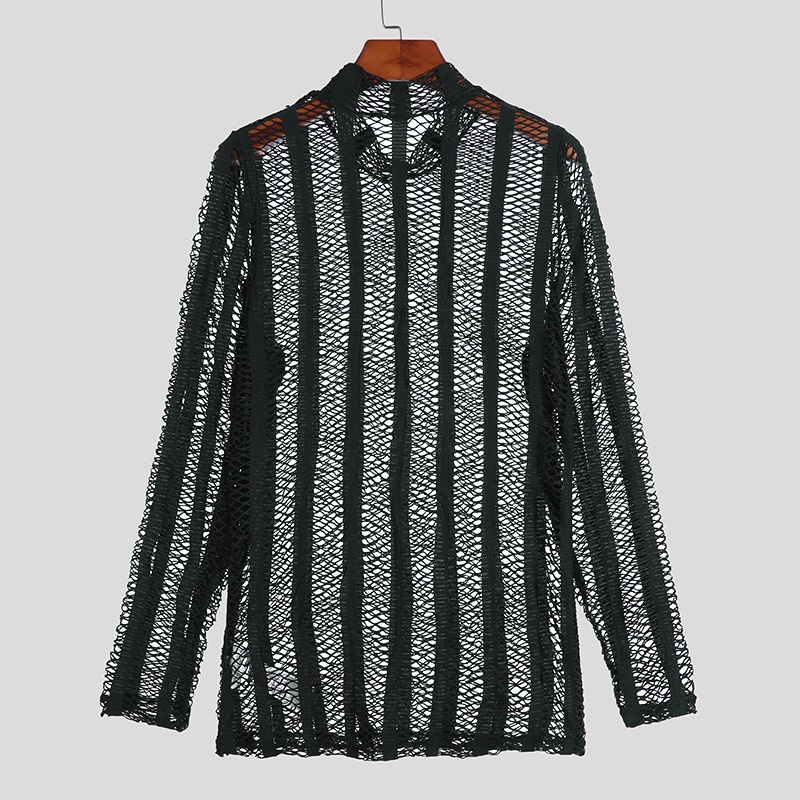 Áo INCERUN dài tay phối lưới xuyên thấu thời trang cho nam