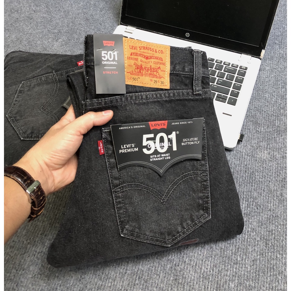 Quần Jean dài Nam Levis 501 Cao Cấp Đen Xám,Chất vải không co dãn,form suông-HÀNG VNXK S11