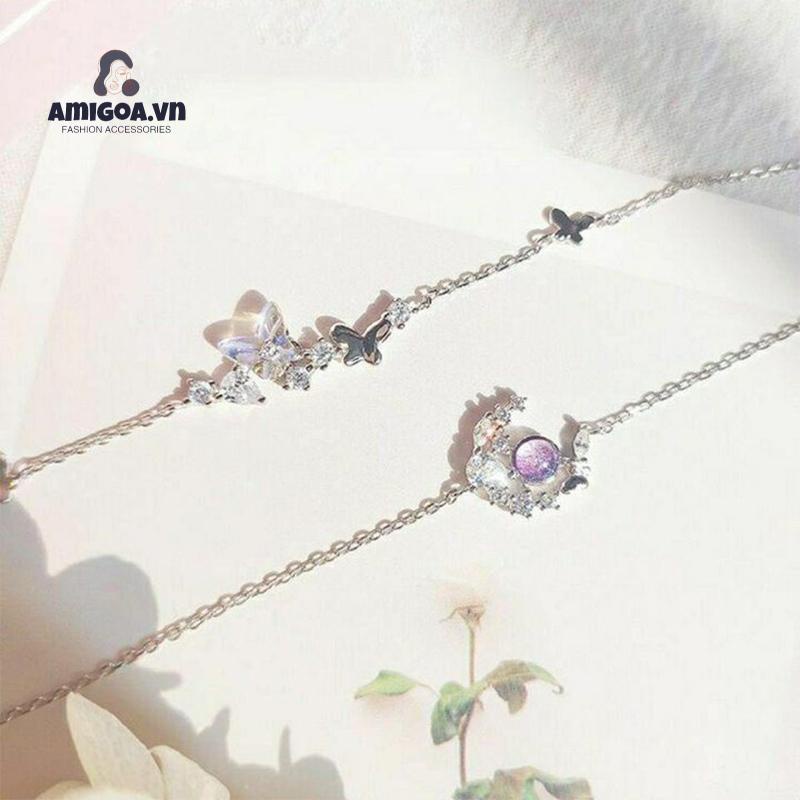 ✨✨Vòng tay mặt hình bươm bướm/ mặt trăng đính đá lấp lánh phong cách Hàn Quốc dành cho nữ