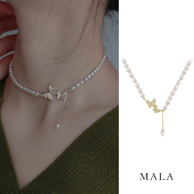 Vòng cổ choker MAYEBE LAVEND hình bướm đính ngọc trai giả thời trang Hàn Quốc cao cấp sang trọng