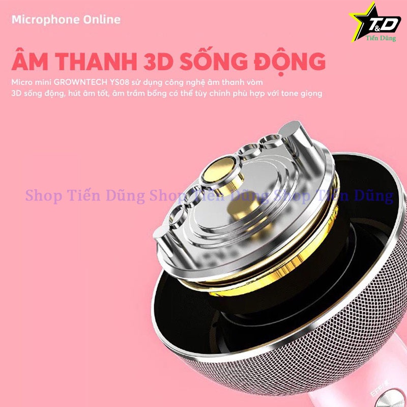 [Mã ELHACE giảm 4% đơn 300K] Micro Bluetooth Karaoke không dây YS08 Kiêm Mic và Loa Âm Thanh To Thu Giọng - Chính Hãng