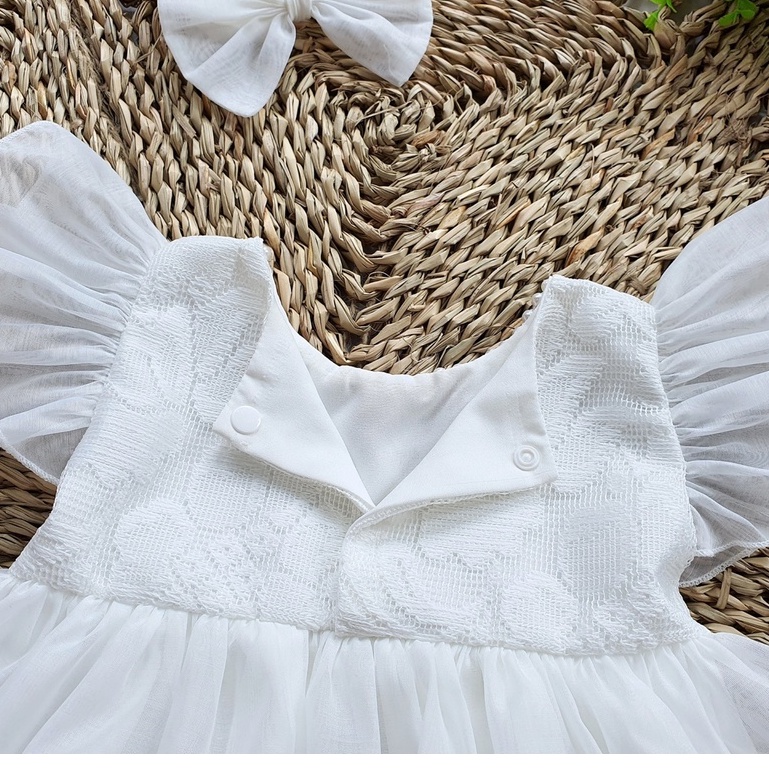 Body váy công chúa ren trắng cao cấp cho bé gái sơ sinh diện thôi nôi, đầy tháng, đi tiệc - Riokids BD64