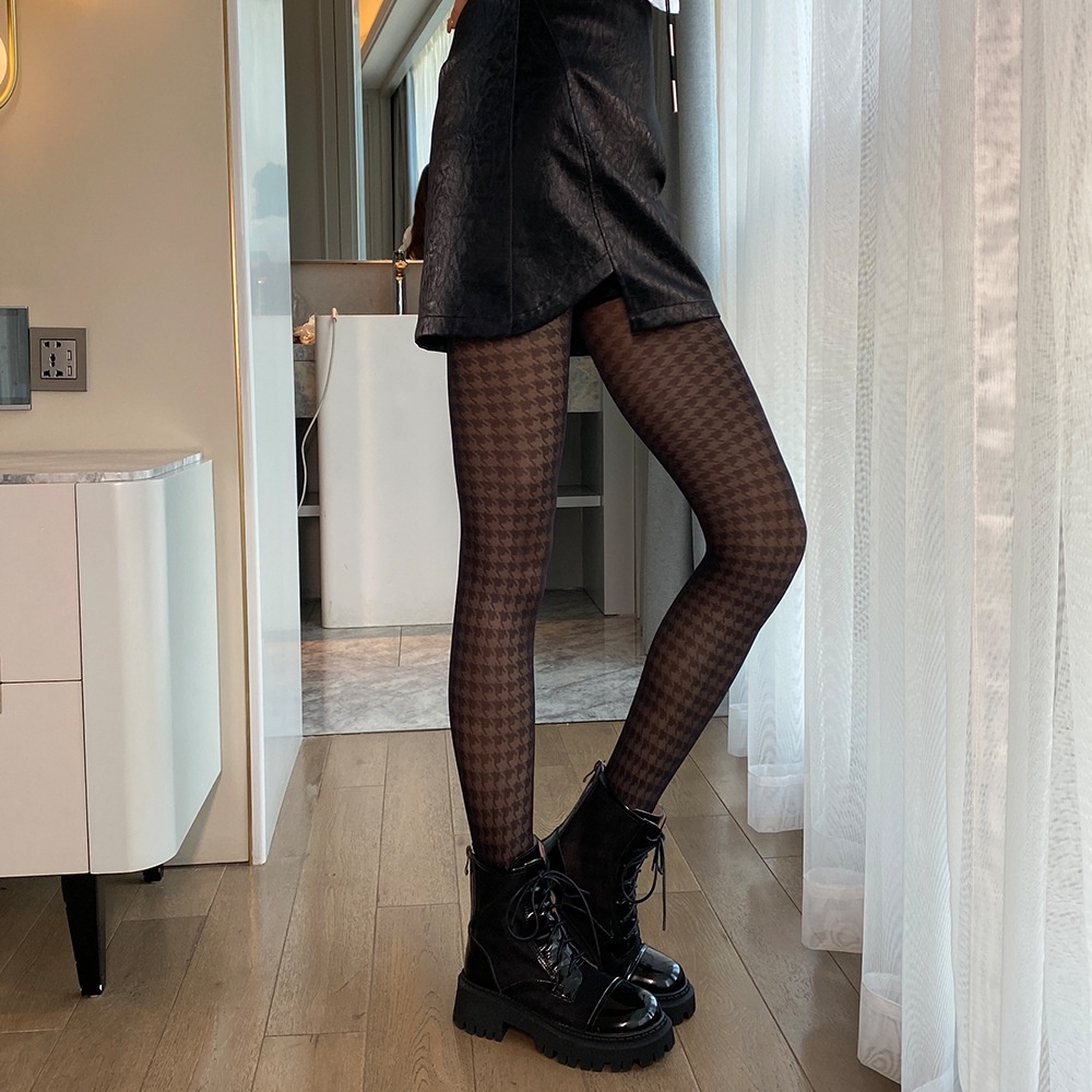 DUNEA Quần Tất Jacquard Mỏng Họa Tiết Houndstooth Dành Cho Nữ