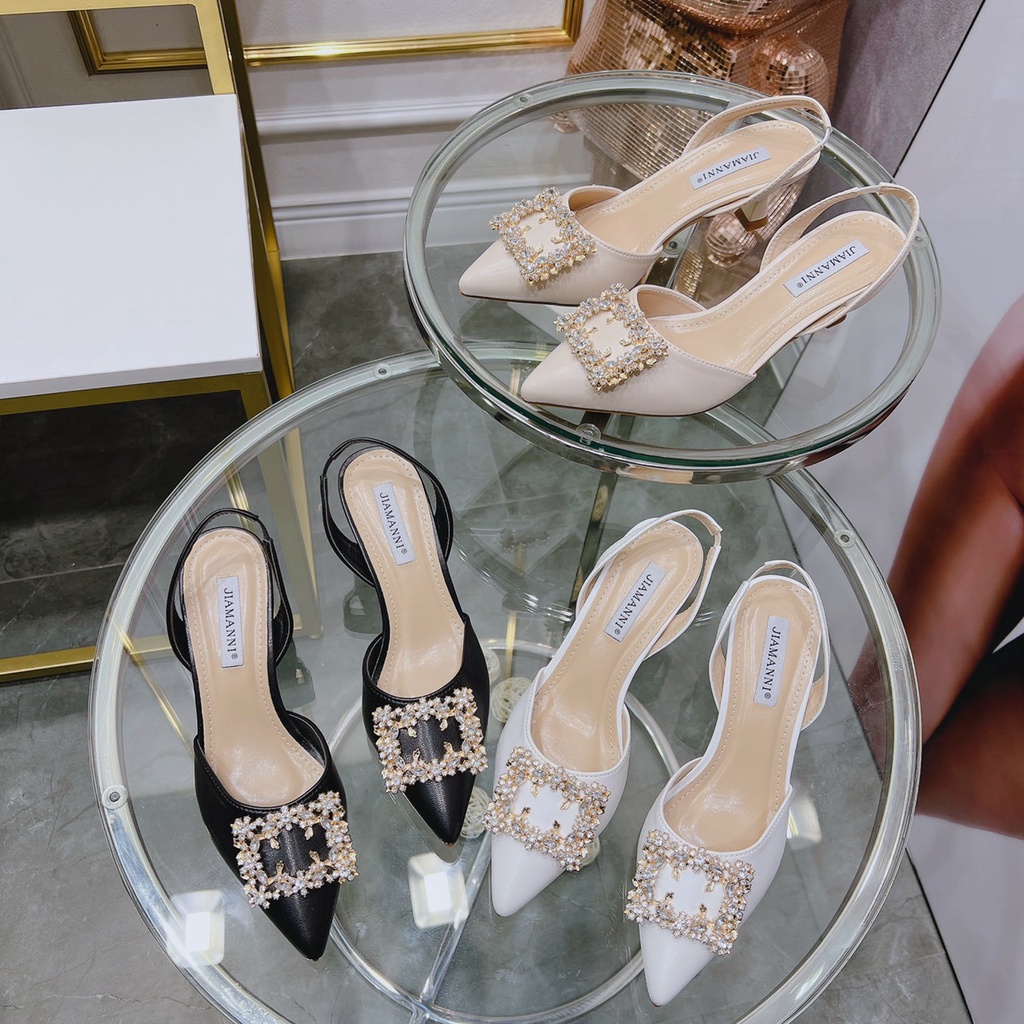 Giày Sandal nữ gót nhọn 5 phân đá hoa hottrend 2023