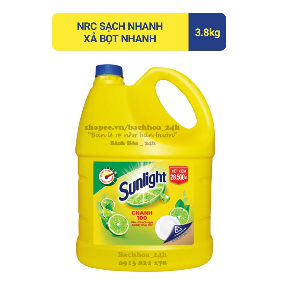 3,8KG nước rửa bát Sunlight chanh/Thiên Nhiên công nghệ xả bọt nhanh