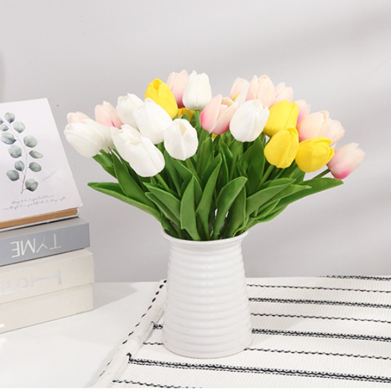 Combo 10 bông hoa Tulip nhựa cao su non cao cấp giống thật trang trí nhà cửa bó 10 bông đóng hộp
