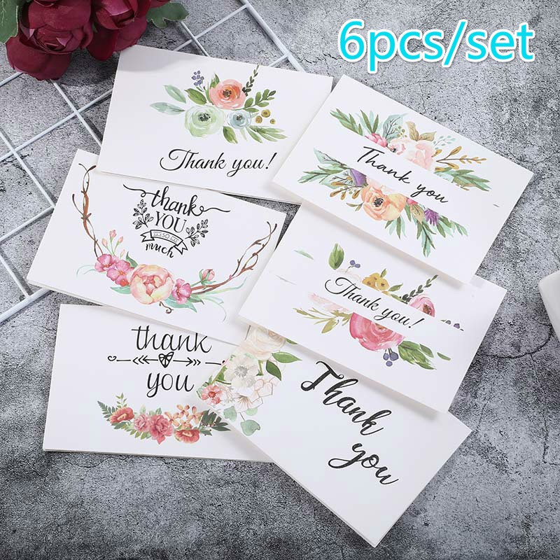 6pcs/set Rose Flower Thank You design Greeting Card Gift Postcard Holiday Party School Office Stationery