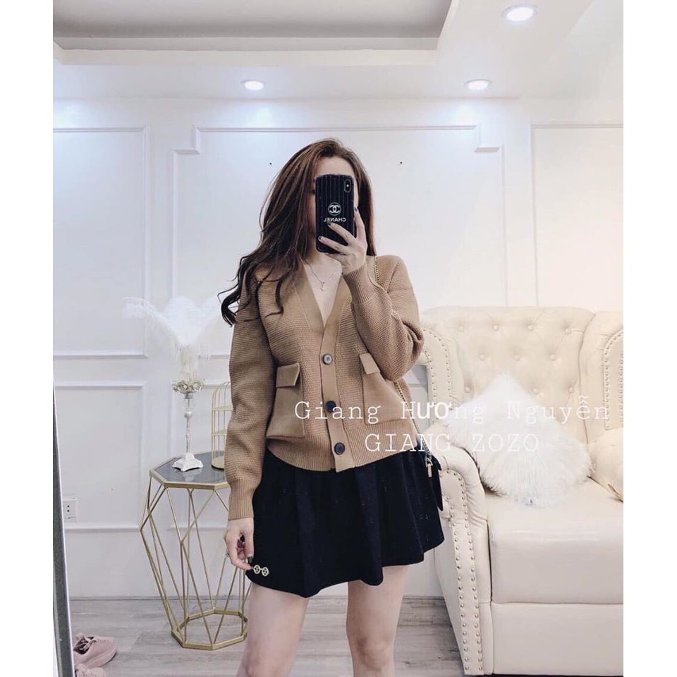 Áo khoác len cadigan dáng ngắn túi trước M293 | BigBuy360 - bigbuy360.vn