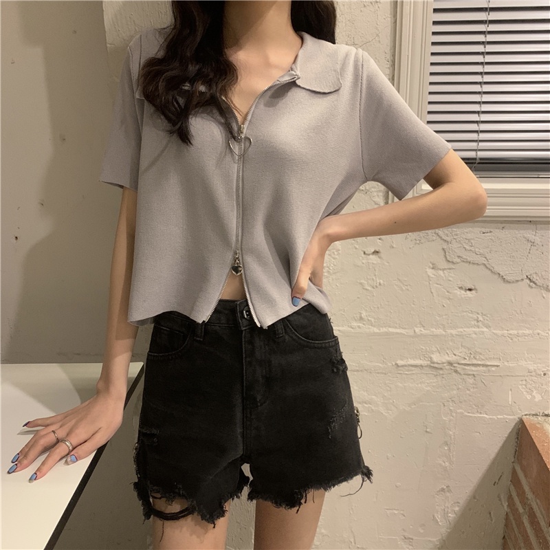 Áo Croptop Dệt Kim Tay Ngắn Dáng Ôm Thời Trang Mùa Hè Xinh Xắn Cho Nữ