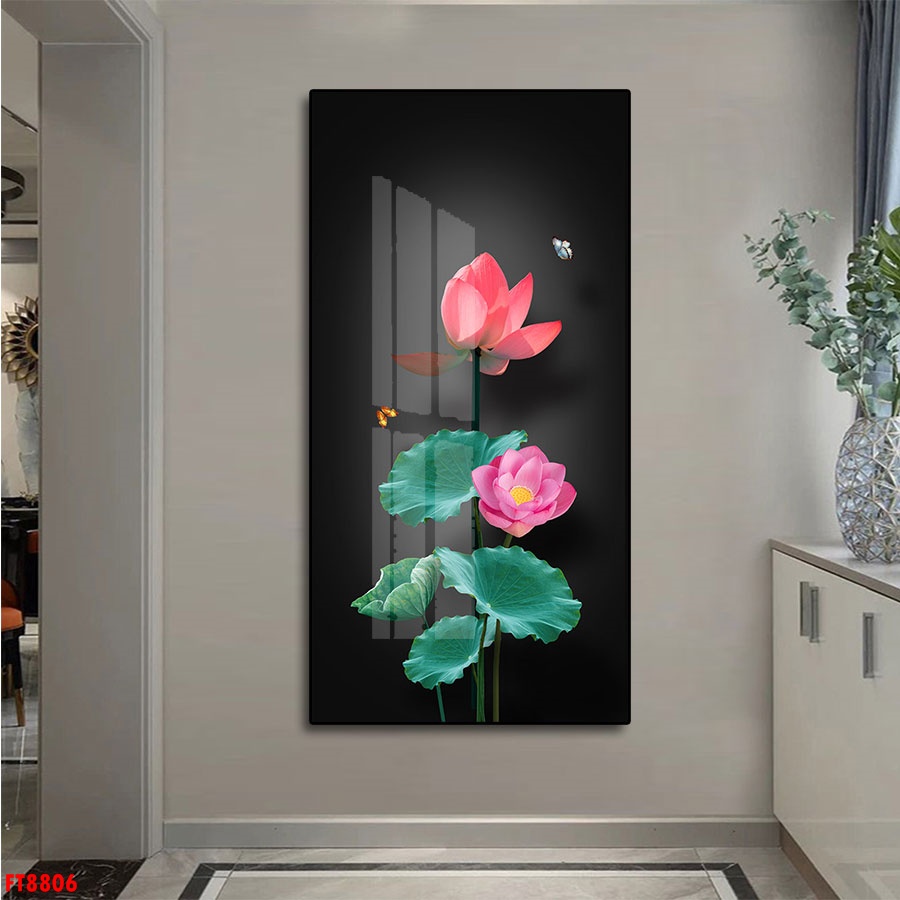 TRANH HOA SEN, Tranh tráng gương in UV 5D Mica bóng mịn Joce.Decor No1, tranh treo tường phòng khách bền đẹp 40 năm