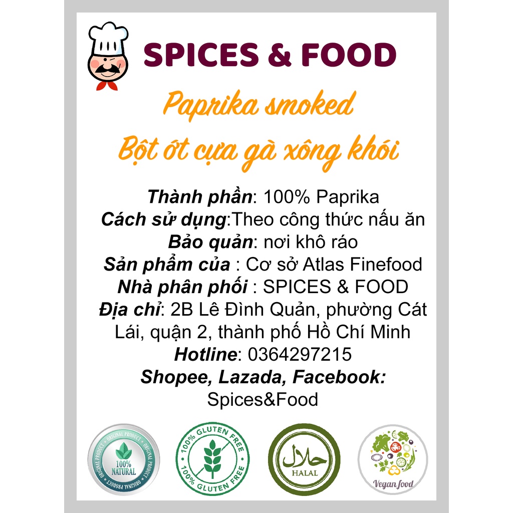 Smoked Paprika - Ớt cựa gà không cay xông khói màu tự nhiên