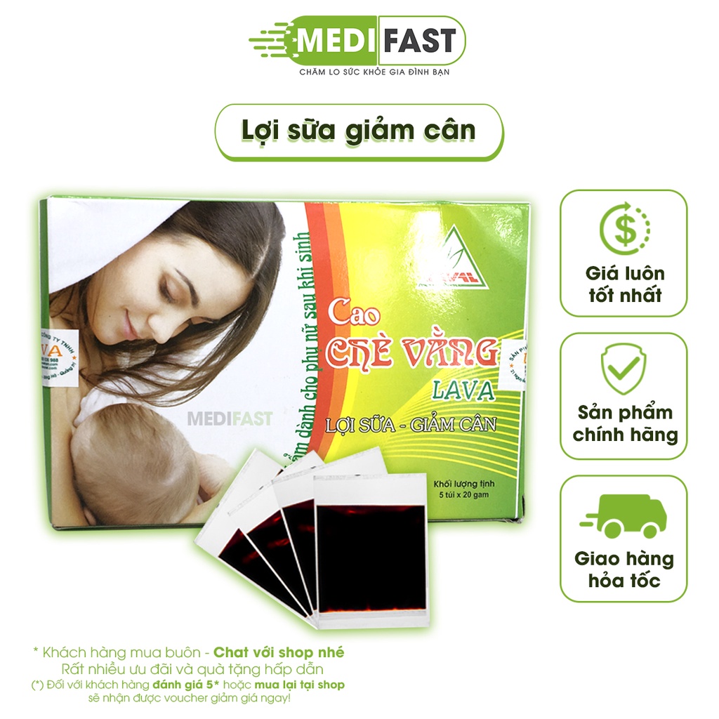 Cao chè vằng Lava lợi sữa cho mẹ bầu sau sinh hộp 5 gói lá vằng giảm mỡ mụn nhọt thải độc gan hỗ trợ tiểu đường