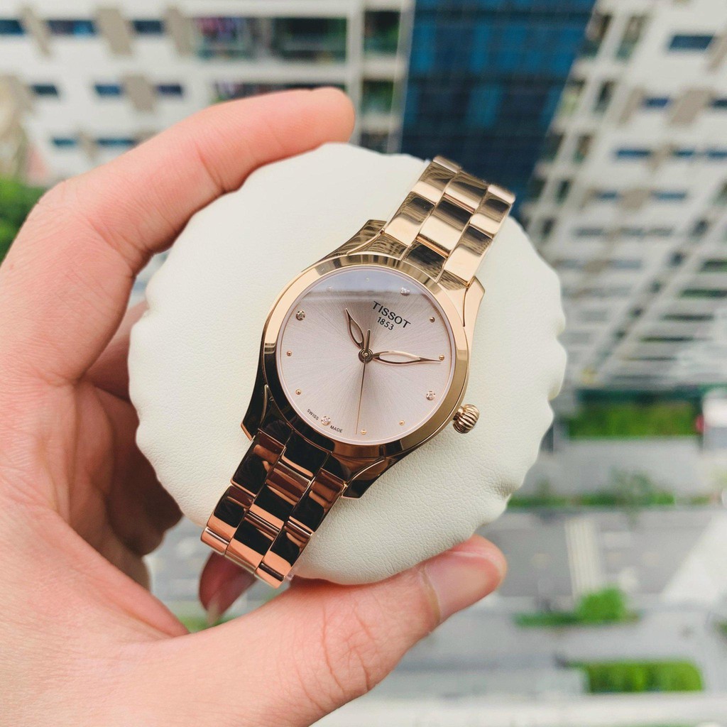 Đồng hồ Nữ Tissot 1853 T112.210.33.456.00 Lịch ngày,Kính Sapphire-Máy Pin Quart-Dây kim loại vàng hồng-Size 30mm