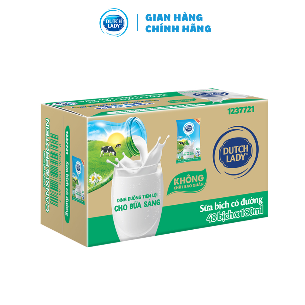 Thùng 48 Bịch Sữa Tiệt Trùng Dutch Lady Cô Gái Hà Lan Có Đường 180ml