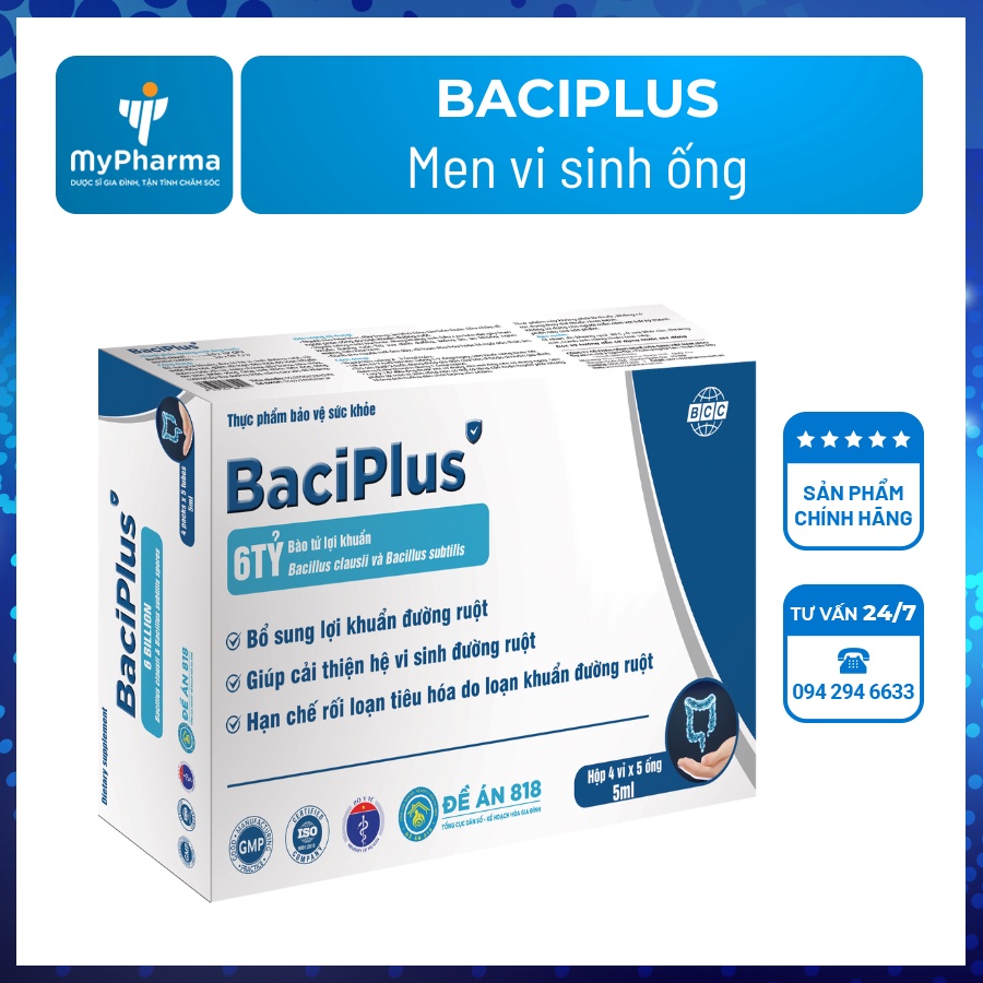 Baciplus Men vi sinh ống (20 ống - 6 tỷ lợi khuẩn/ông)