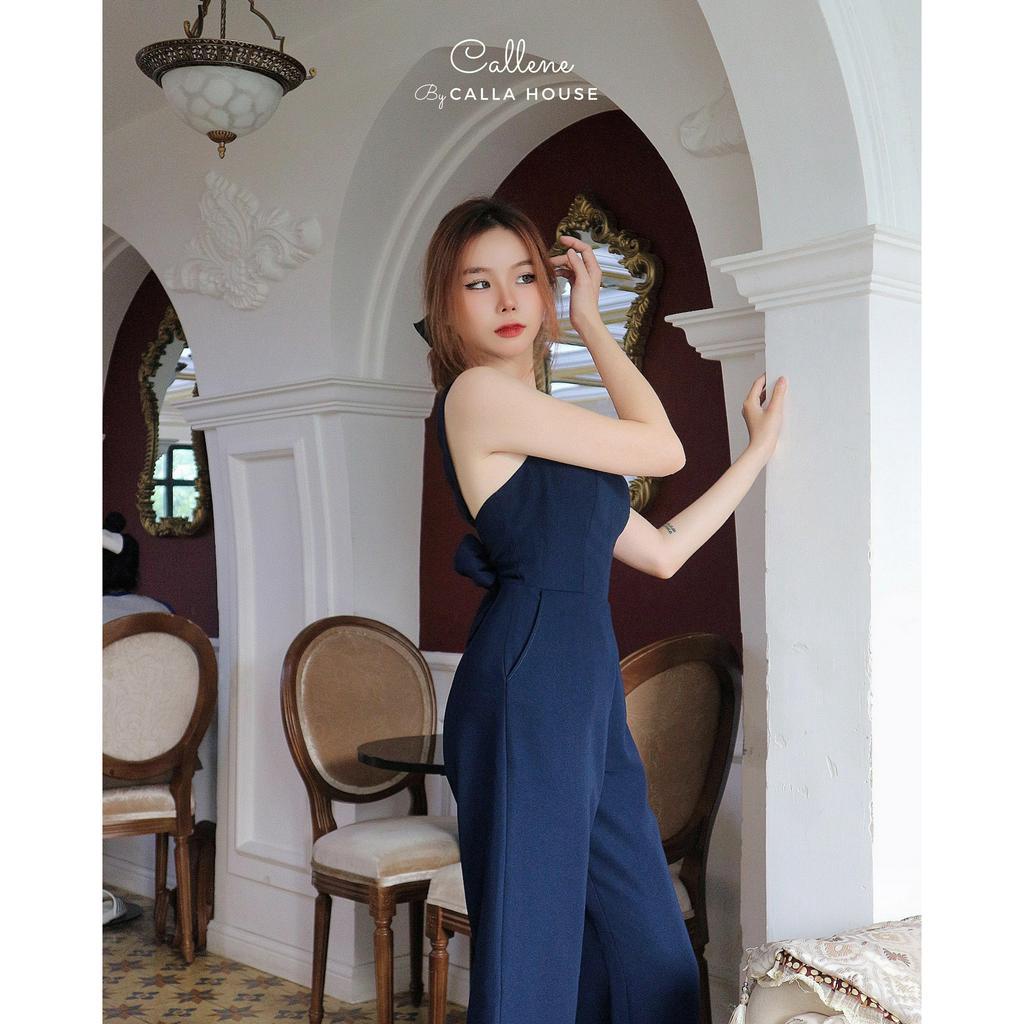 Jumpsuit nữ dáng dài ống rộng thiết kế 2 dây cột nơ lưng kèm mút ngực nhiều màu Callene (CC312)