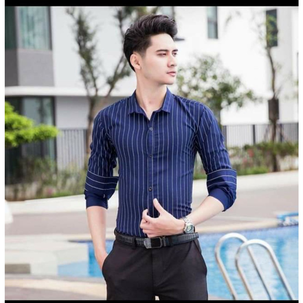 Áo sơ mi kẻ sọc nam, vải lụa cao cấp thái chống nhăn cao cấp, dáng ôm body, trẻ trung cá tính mã [SMKS] | BigBuy360 - bigbuy360.vn