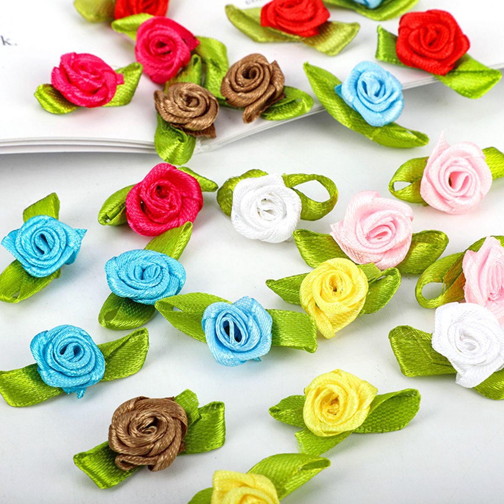 Băng Đô Cài Tóc Đính Hoa Hồng Ruy Băng Mini Nhiều Màu