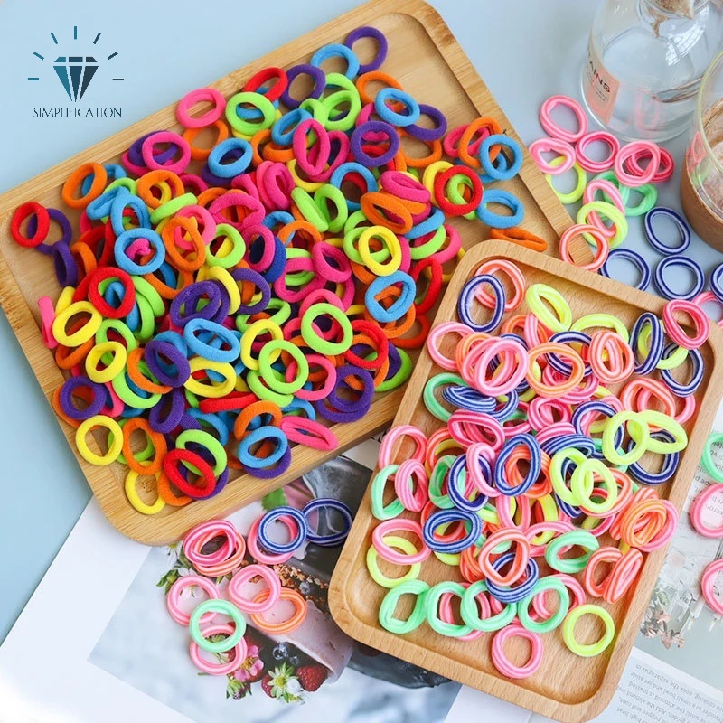 Set 100 Dây Buộc Tóc Nylon Co Giãn Nhiều Màu Sắc 20mm Tiện Dụng