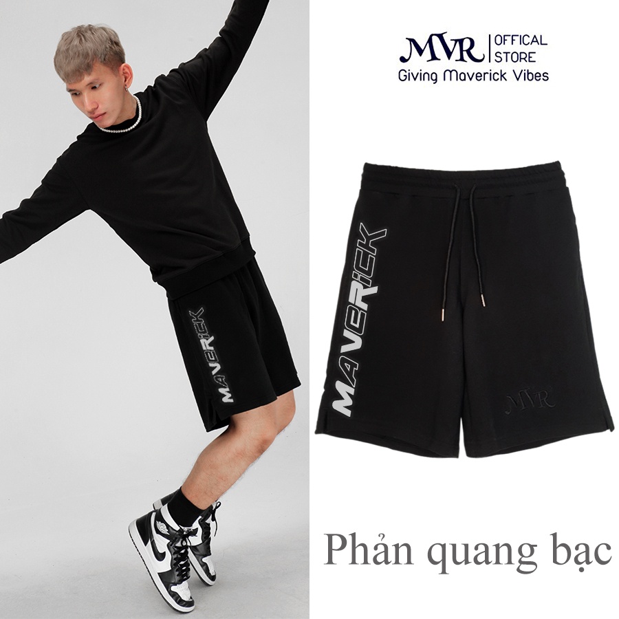 Quần đùi nam nữ unisex form dài lỡ chạm gối short vải cotton da cá thể thao thêu logo MVR Maverick Nhiều Màu Đen Xám